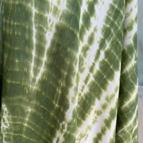 0057/ Green White Kimono Cover up, Beach Outer with Fringes - Picture 10 of 10